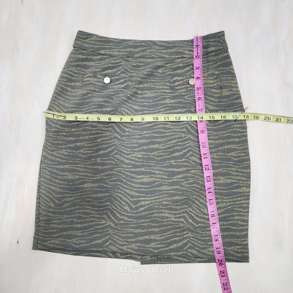 Michael Kors Army Green and Gold Zebra Striped Mini Skirt Size S - Picture 4 of 5